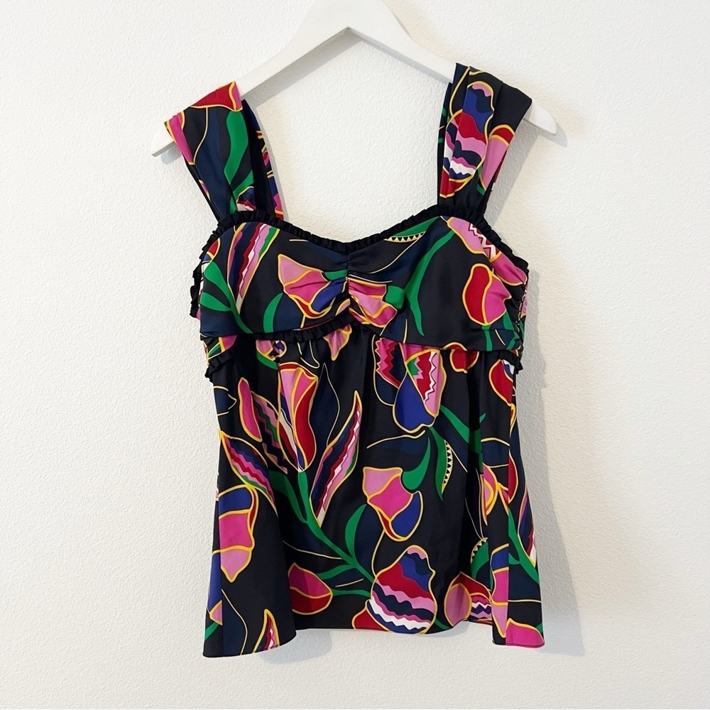 Marc Jacob's Floral Black Silk Tank Top Ruffles Size 8